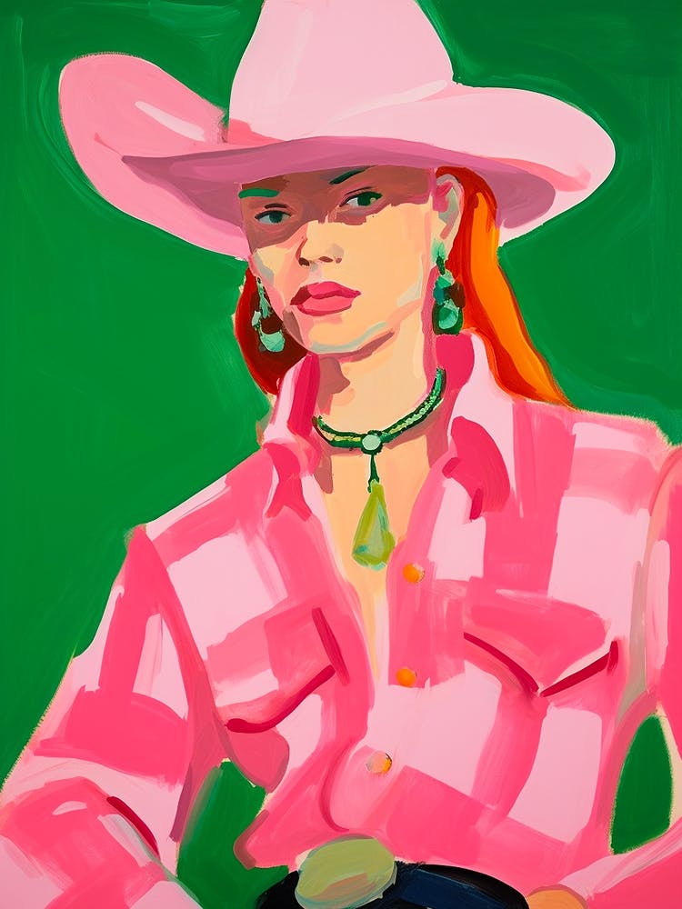 Pink Green Abstract Cowgirl Portrait