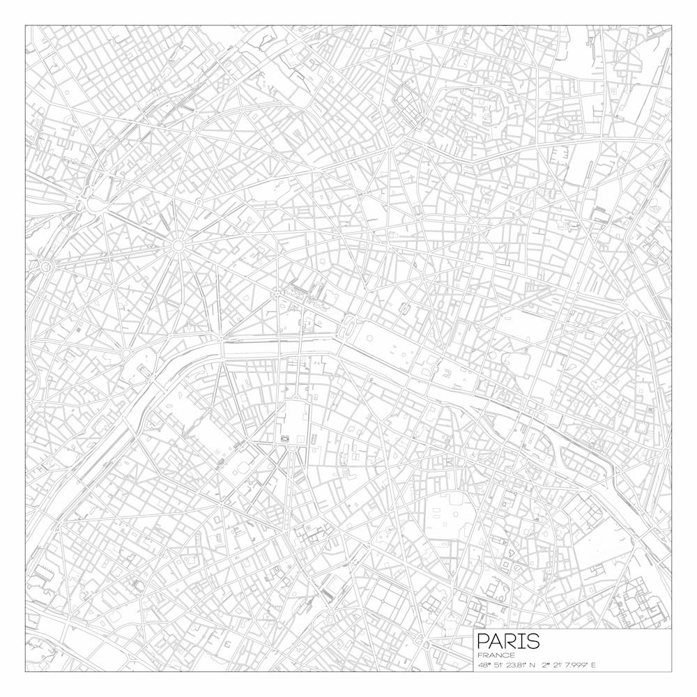 Plan de la Ville de Paris France design noir sur blanc