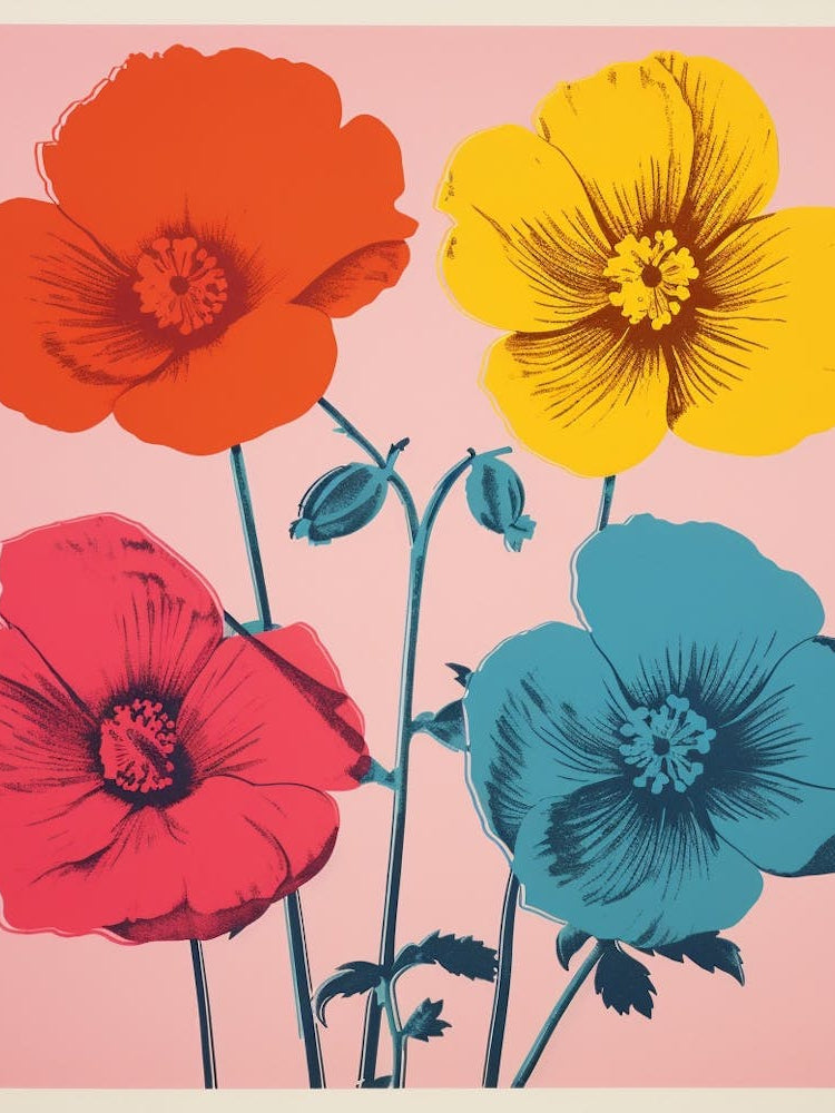 Andy Warhol Style Pop Art Flowers Florals 5 Square