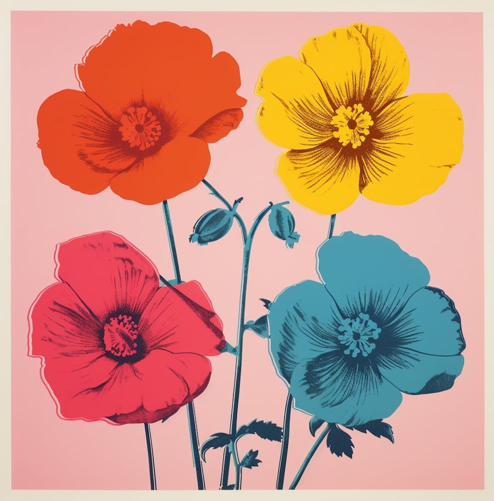 Andy Warhol Style Pop Art Flowers Florals 5 Square