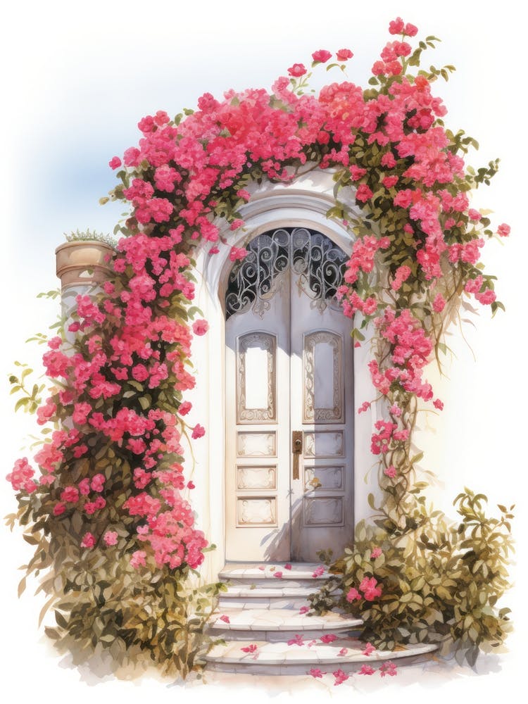 Casablanca, Morocco   Mediterranean Doors Watercolour Painting 1