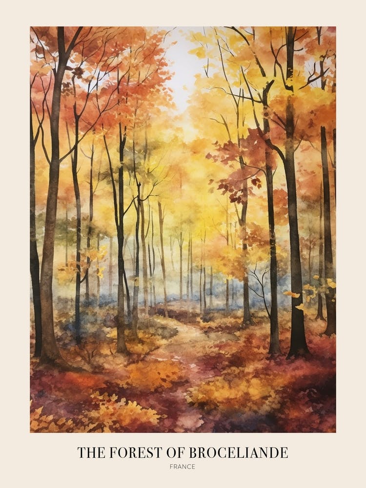 Autumn Forest Landscape The Forest Of Broceliande Poster