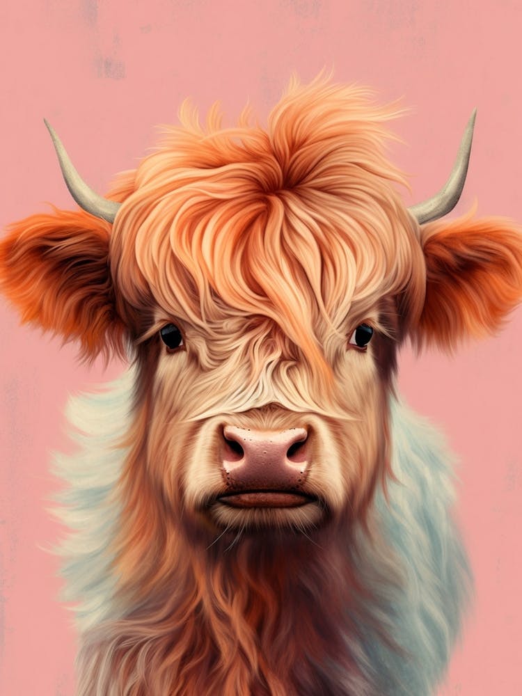 Pink Portrait Of Baby Highland Cow 2