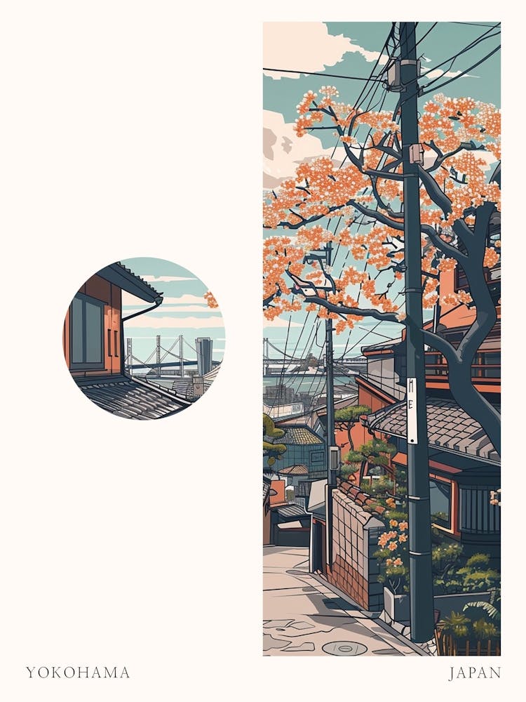 Yokohama Japan Cut Out Travel Poster