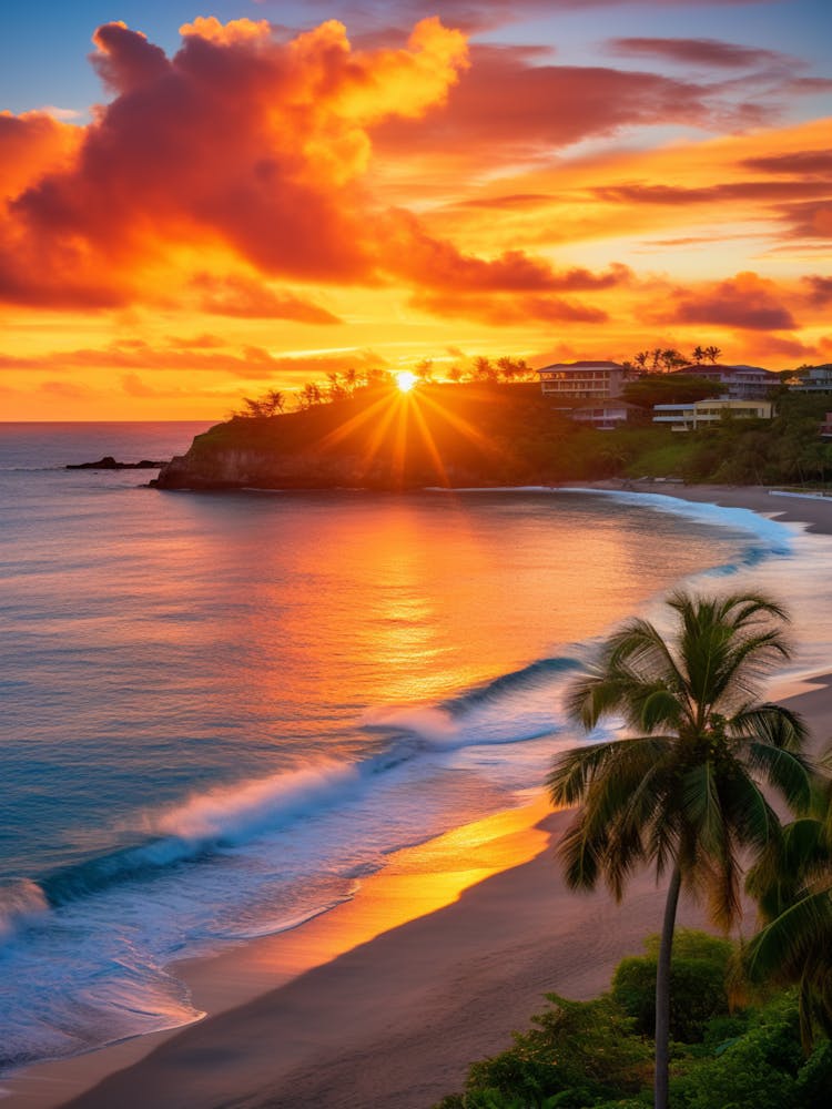 Grand Anse Beach Grenada At Sunset, Vibrant Painting 4