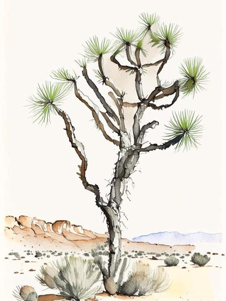 Joshua Tree In Grand Canyon Minimilist Watercolour  (1)