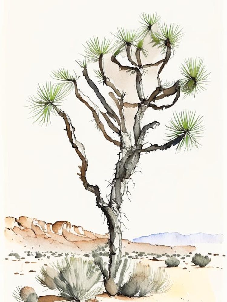 Joshua Tree In Grand Canyon Minimilist Watercolour  (1)