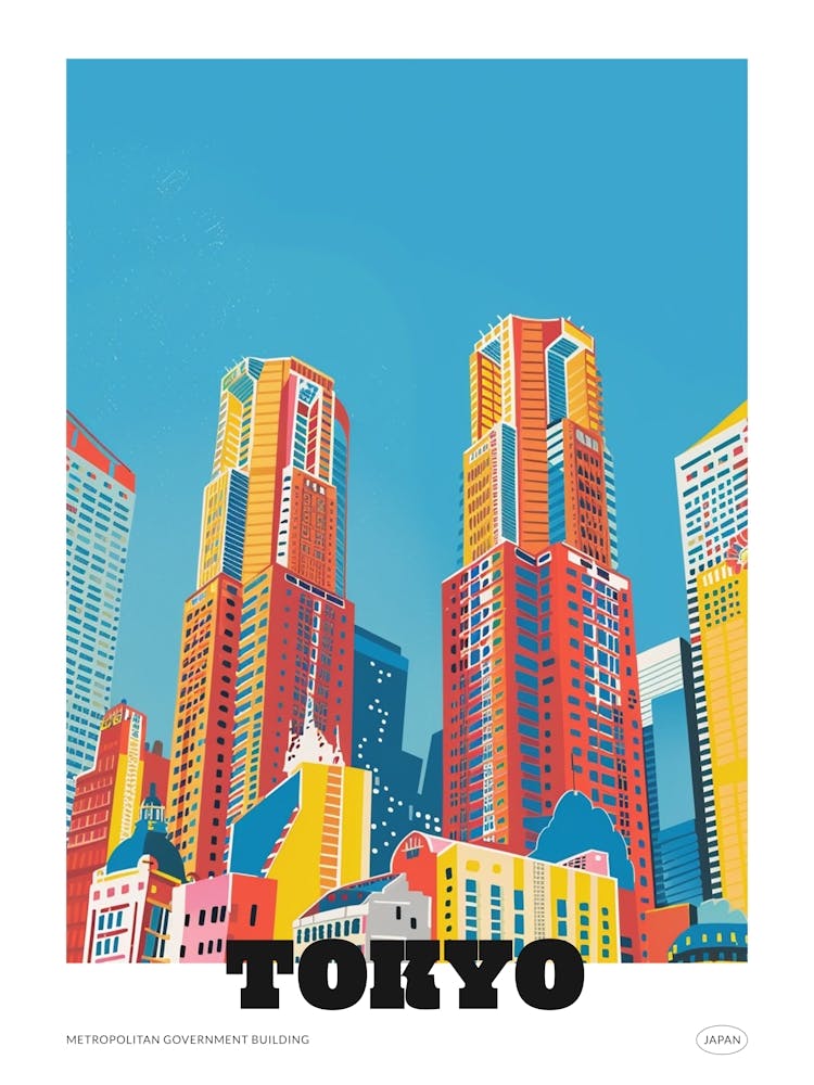 Tokyo Metropolitan Government Building 2 Colourful Illustration Poster