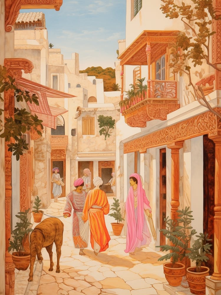 Hammamet Tunesien 4 Vintage Rosa Reiseillustration