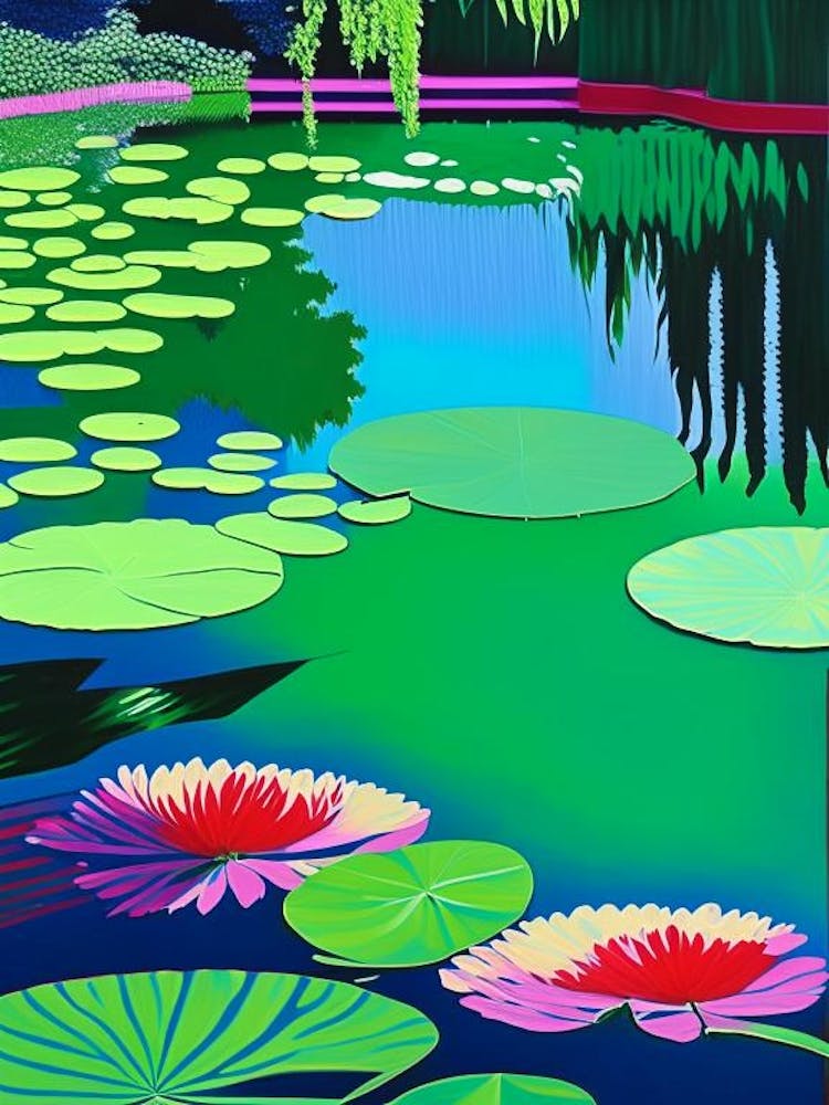 Water Lily Pond Landscapes Waterscape Colourful Pop Art 1