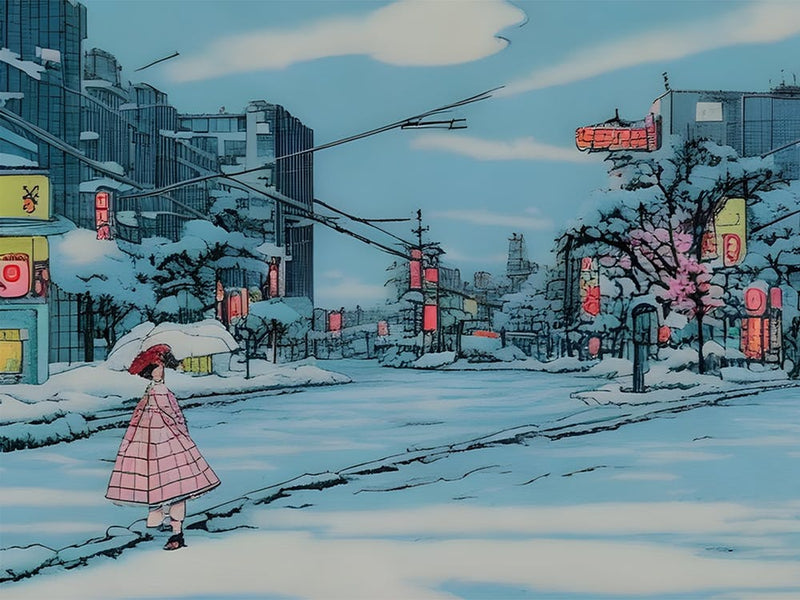 Snowy City Winter In Japan Anime Style