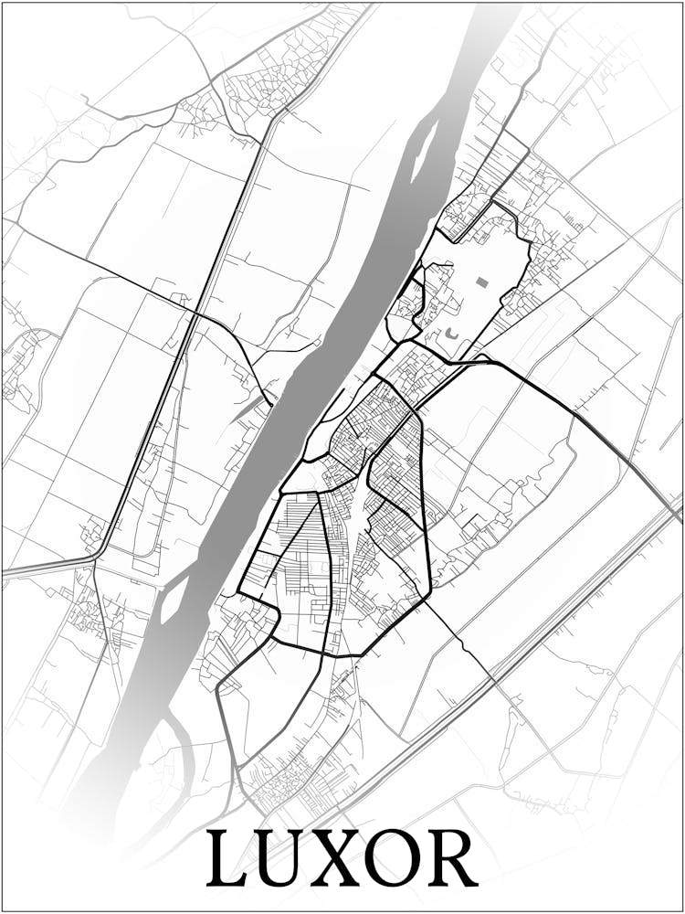 Luxor, Egypt, City Map, Black And White Fade Design