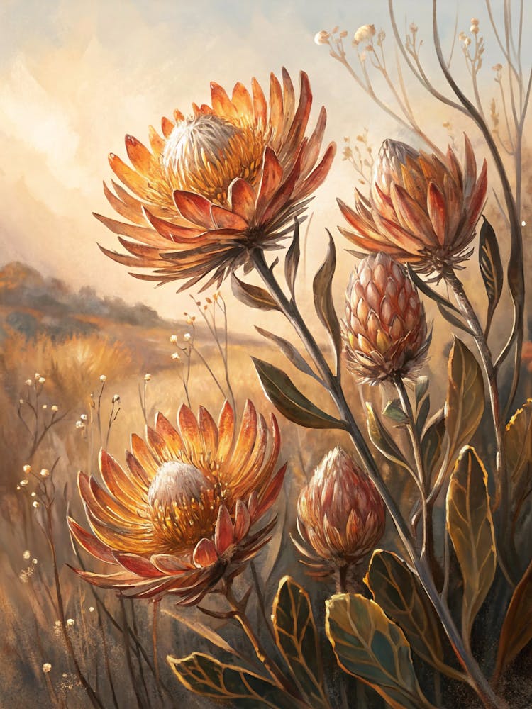 Oil Painting Style Stylized Dried Flowers With Metallic