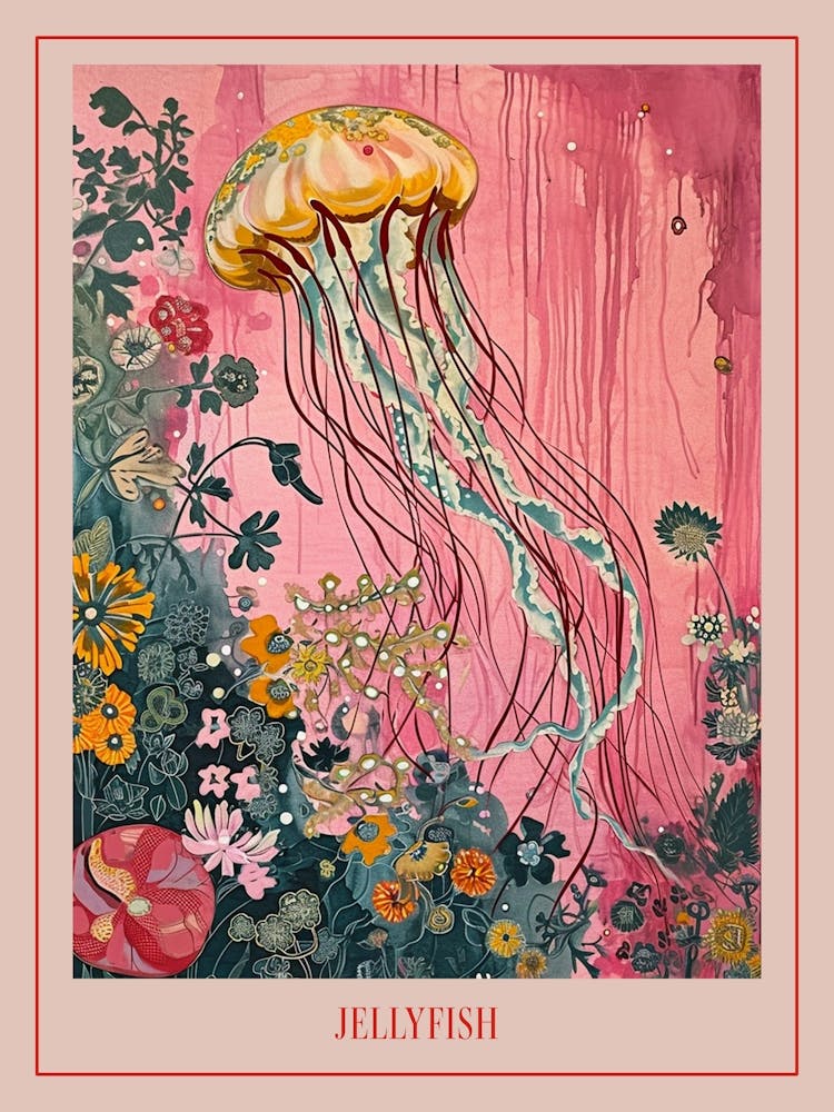 Floral Animal Painting Jellyfish 3 Poster