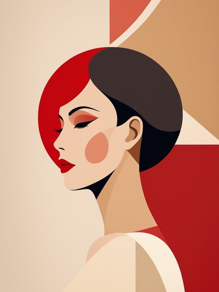 Portrait Of A Woman Abstract red and beige Art