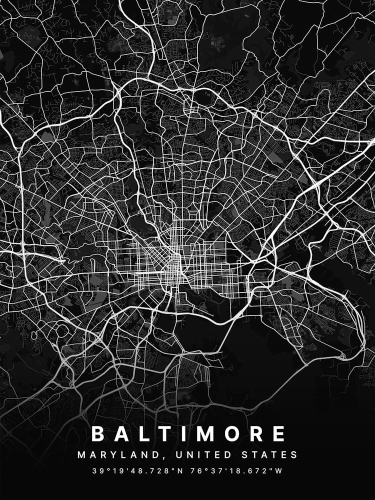 Baltimore Maryland USA Black Map