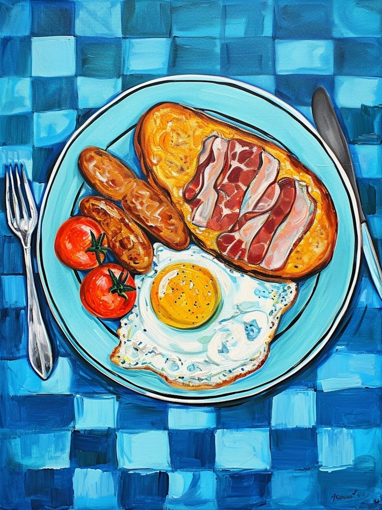 Full English Breakfast Blue Checkerboard