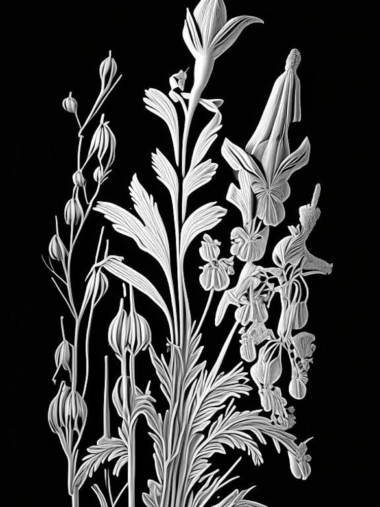 Larkspur Wildflower Linocut 1