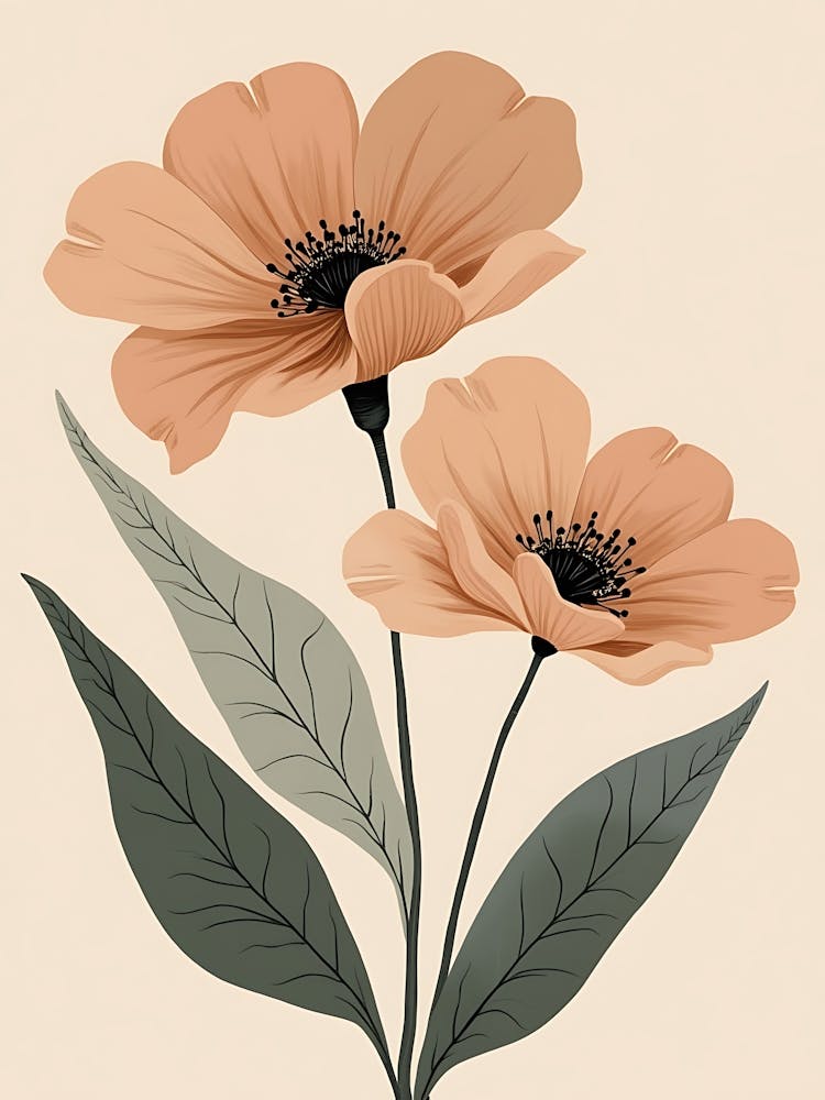 Two Flowers On A Beige Background