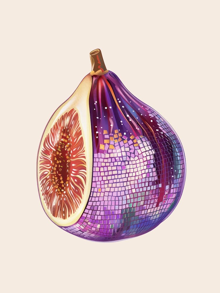 Disco Ball Fig Art Disco Poster Trendy Aesthetic Art Food Kitchen