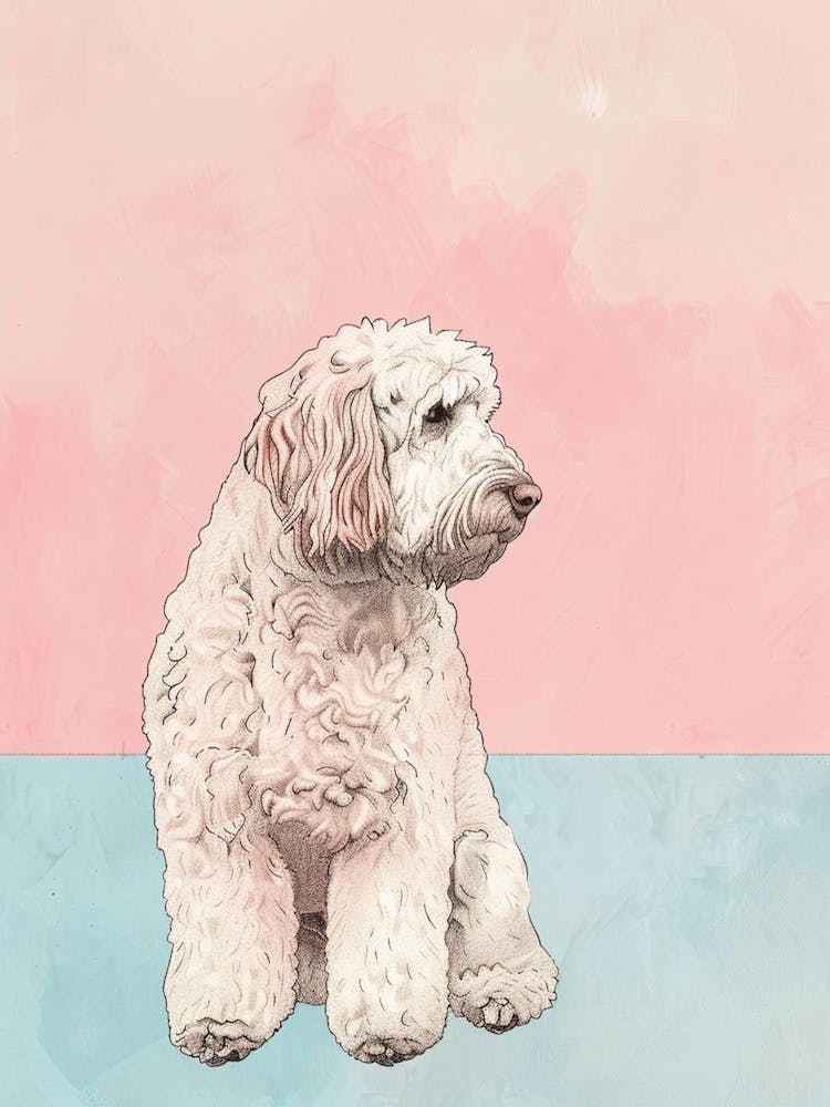 Pastel Lagotto Romagnolo Dog Pastel Line Illustration  3