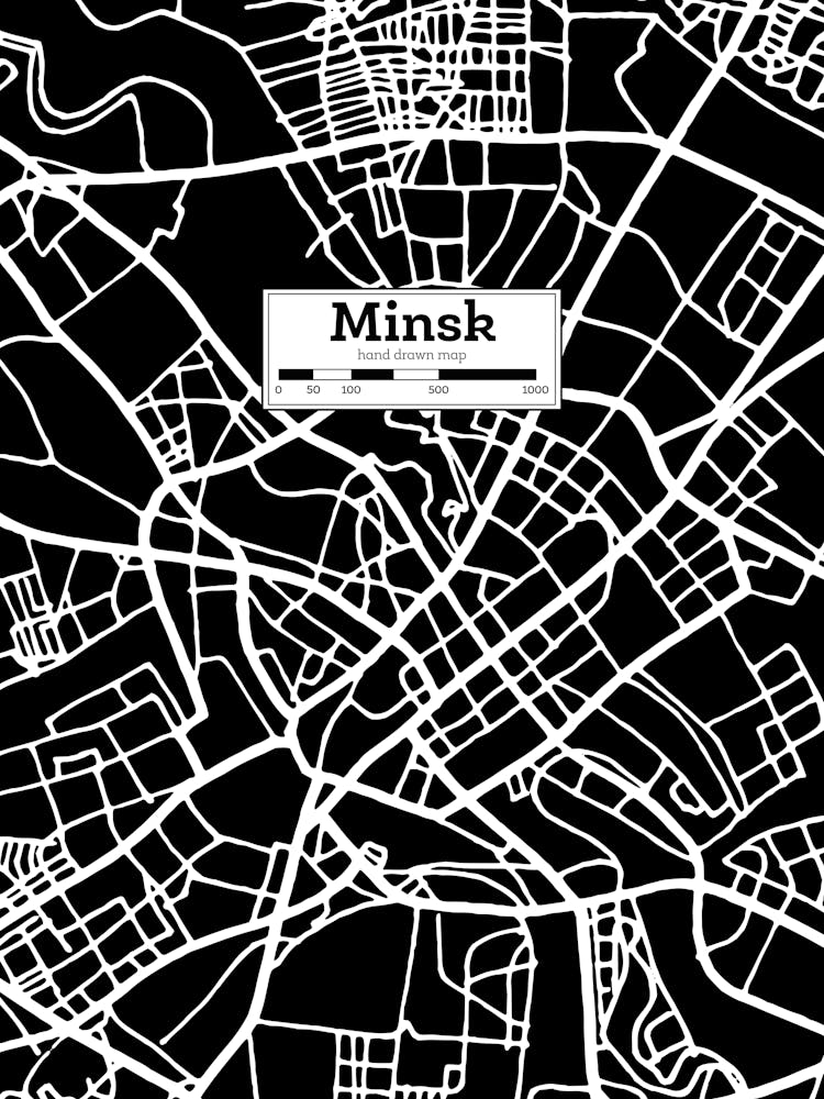 Map Of Minsk, Belarus — Hand-drawn map, vector black map