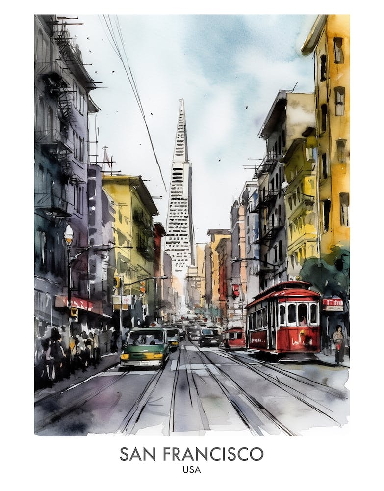 San Francisco Usa Affiche de Voyage Aquarelle 4