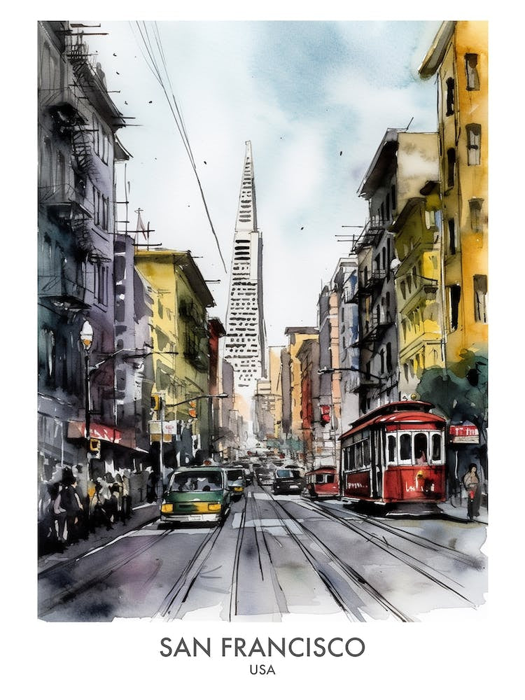 San Francisco Usa Watercolour Travel Poster 4