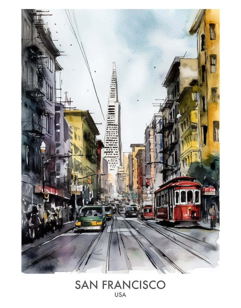 San Francisco Usa Watercolour Travel Poster 4