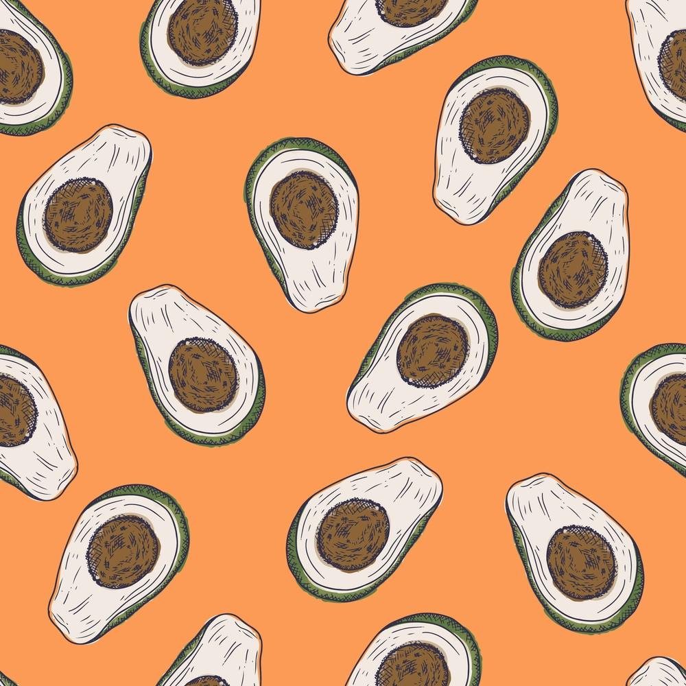 Avocados On Orange Background