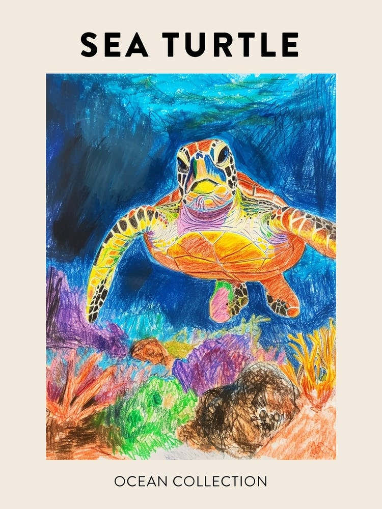Pencil Scribble Sea Turtle In The Ocean Poster 3