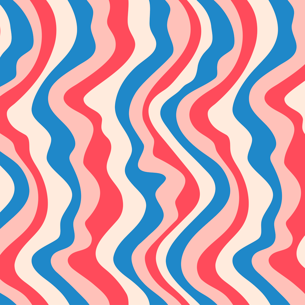GOOD VIBRATIONS Groovy Mod Wavy Psychedelic Abstract Stripes in Bright Red Pink Cream Blue