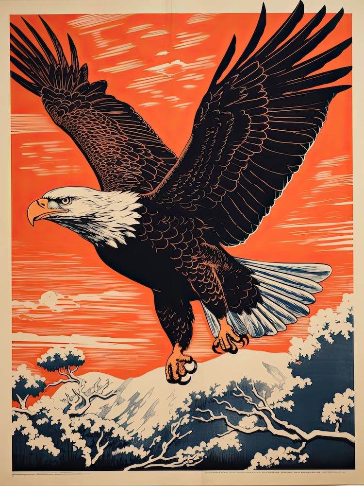 Bald Eagle, Woodblock Animal  Drawing 3