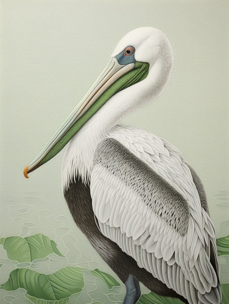 Ohara Koson Inspired Bird Painting Brown Pelican 7
