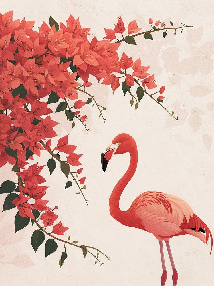 Chilean Flamingo Bougainvillea Minimalist Illustration 2