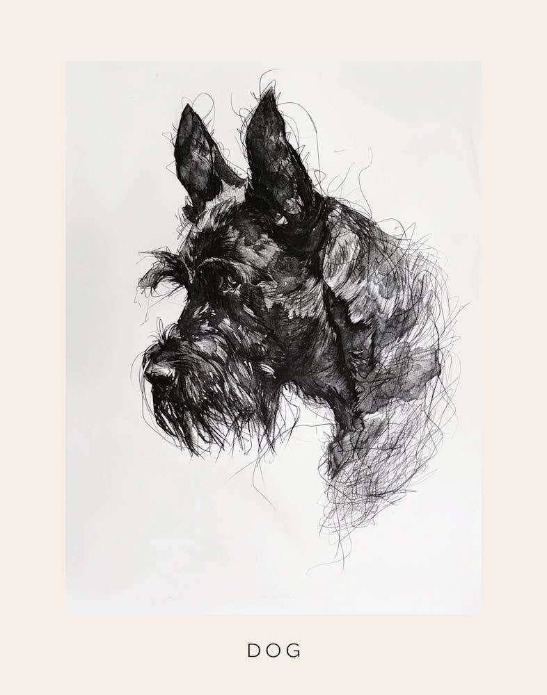 Furry Short Haired Dog Line Sketch 1 Poster