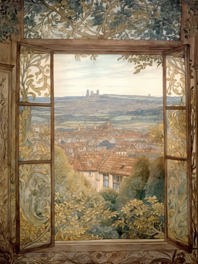 A Window View Of Florence In The Style Of Art Nouveau 1