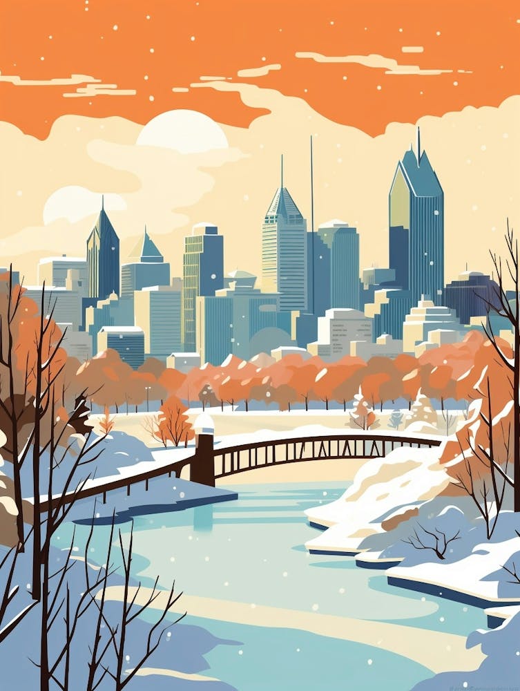 Vintage Winterreise Illustration Montreal Kanada 3