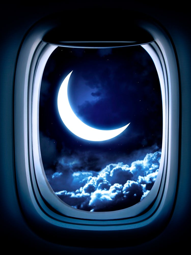 Airplane window with Moon, porthole #7