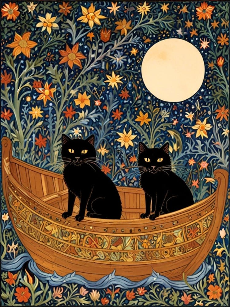 William Morris Two Black Cats In A Boat