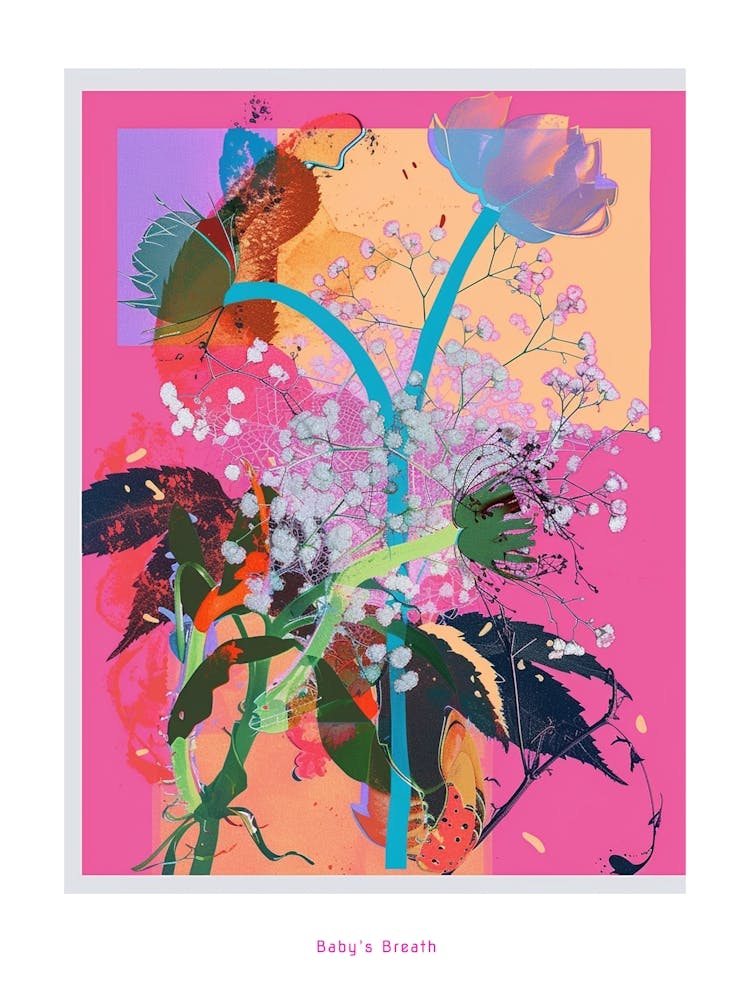 Baby S Breath 3 Neon Flower Collage Poster