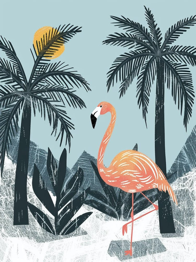 Andean Flamingo And Palm Trees Minimalist Illustration 4