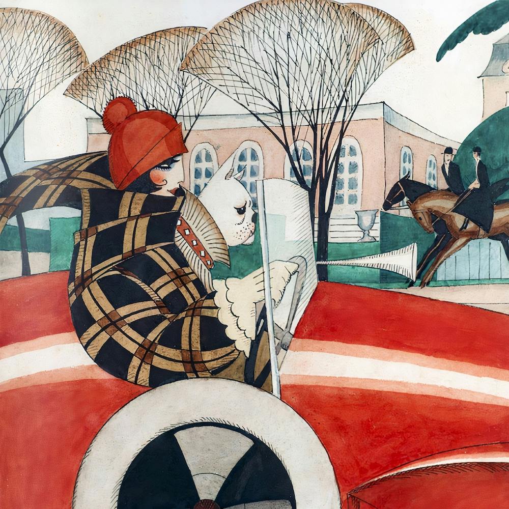 Girl And Pug In An Automobile, Gerda Wegener