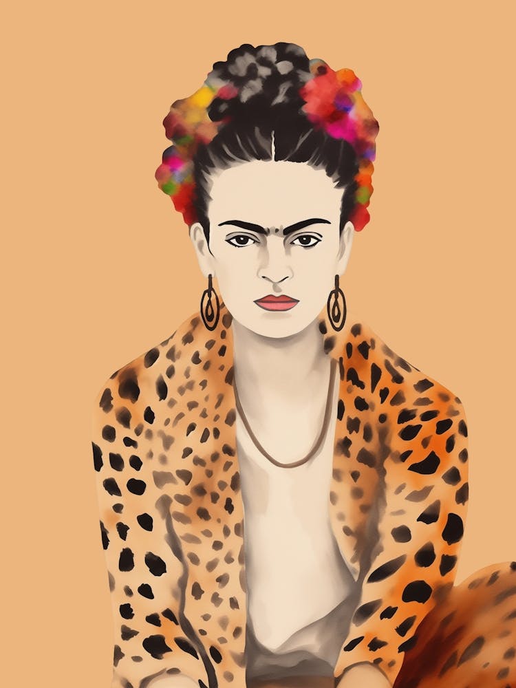 Frida Kahlo Leopard Print, Pastel Orange, Minimalistic Kreativ Art