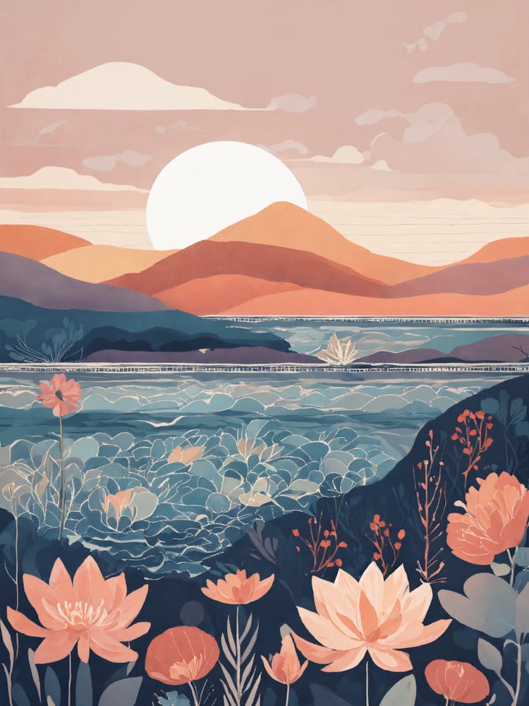 Sunset With Lotus Flowers