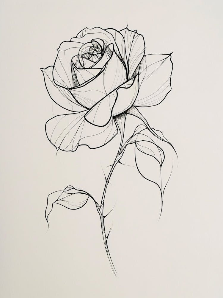 English Rose Black And White Line Drawing 38