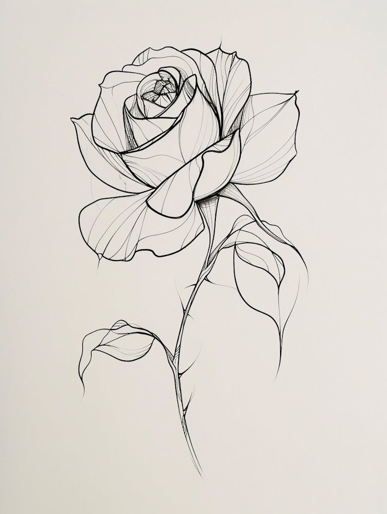 English Rose Black And White Line Drawing 38