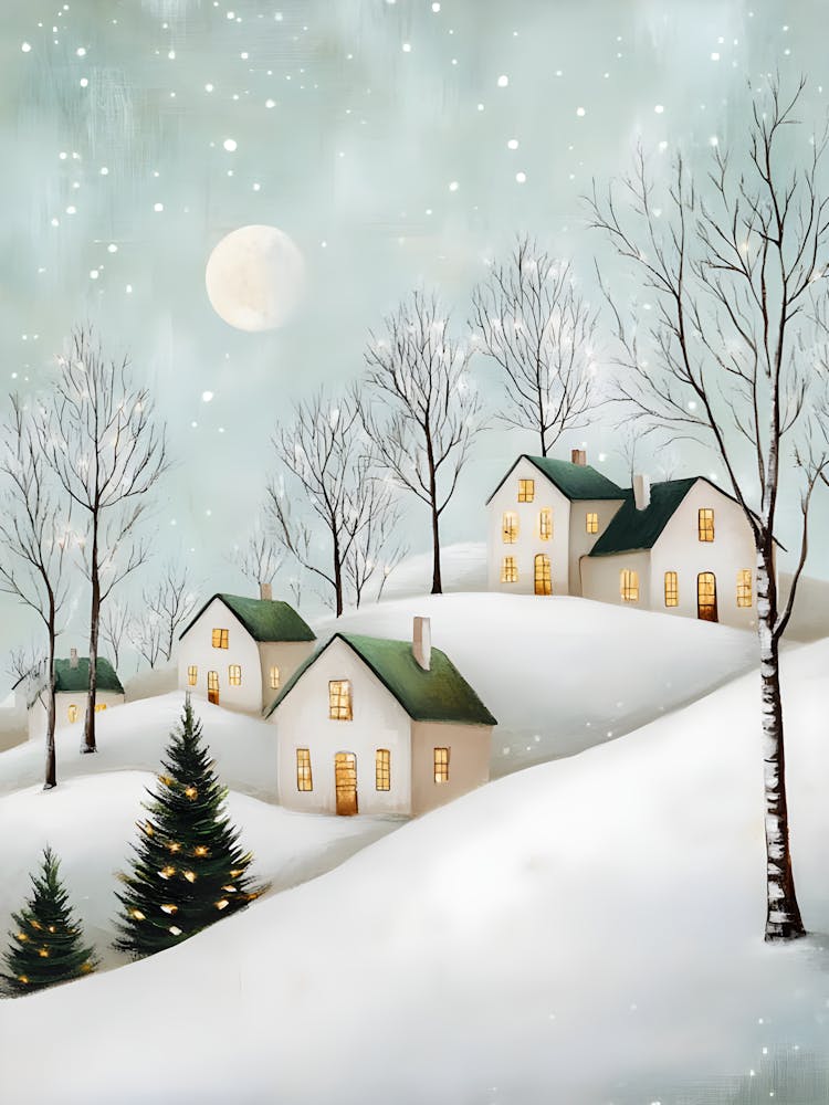 Gemütliches Winterwunderland: Verschneite Häuschen-Kunst für saisonale Heimdekoration