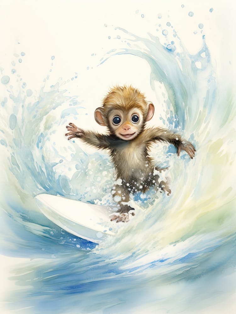Monkey Painting Surfing Watercolour 4