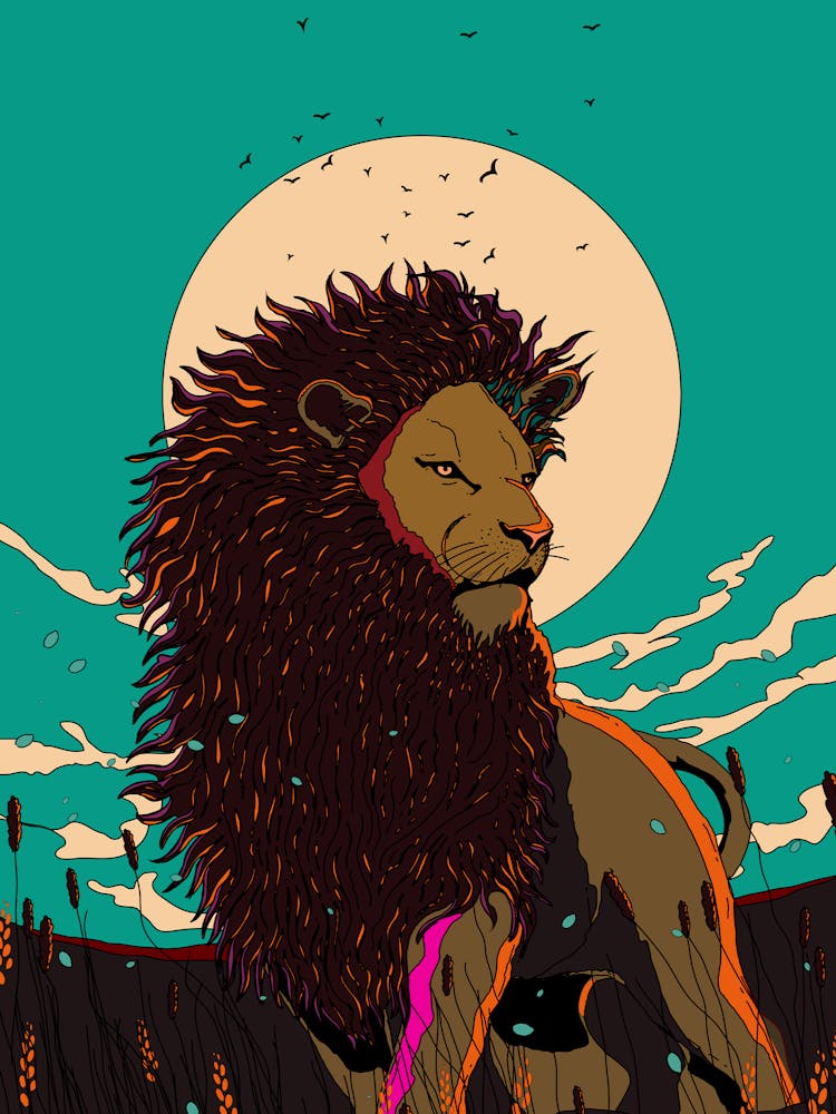 Lion Dans L'Herbe 1